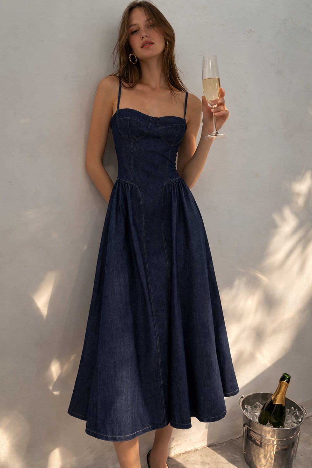 Denim Corset midi φόρεμα