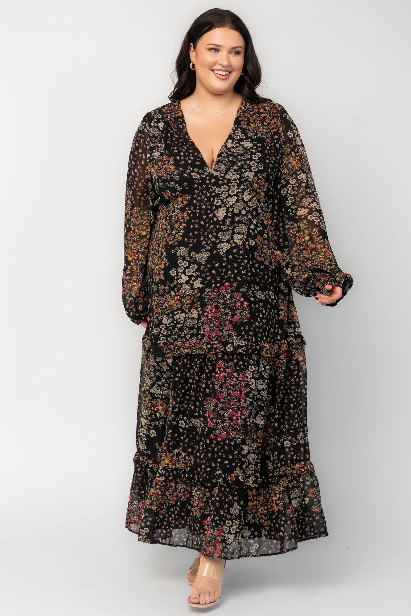 Bowman Deep V Maxi Dress | Black Multi