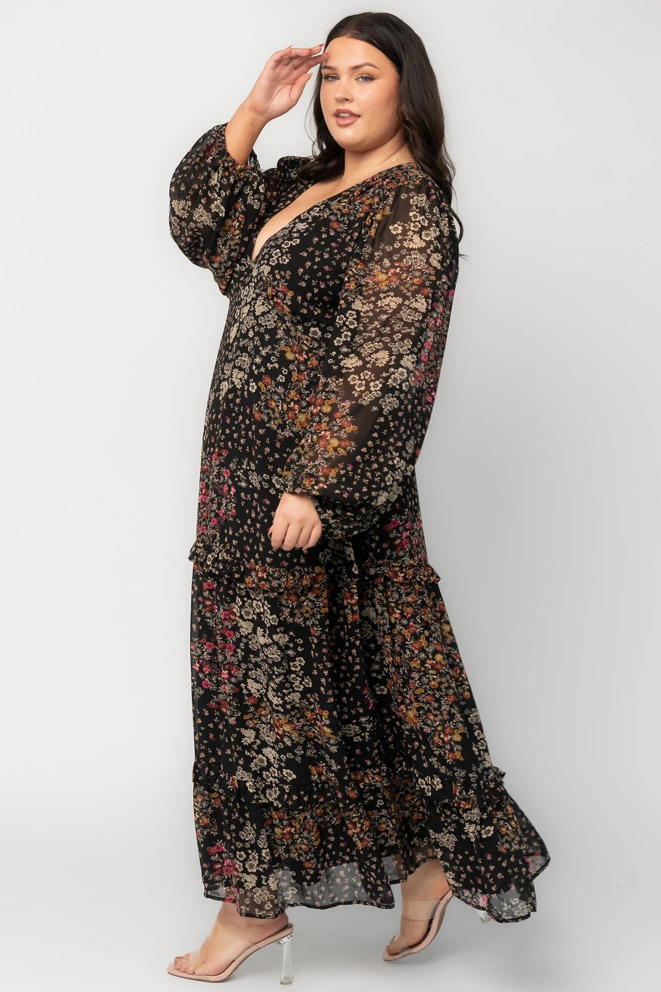 Bowman Deep V Maxi Dress | Black Multi
