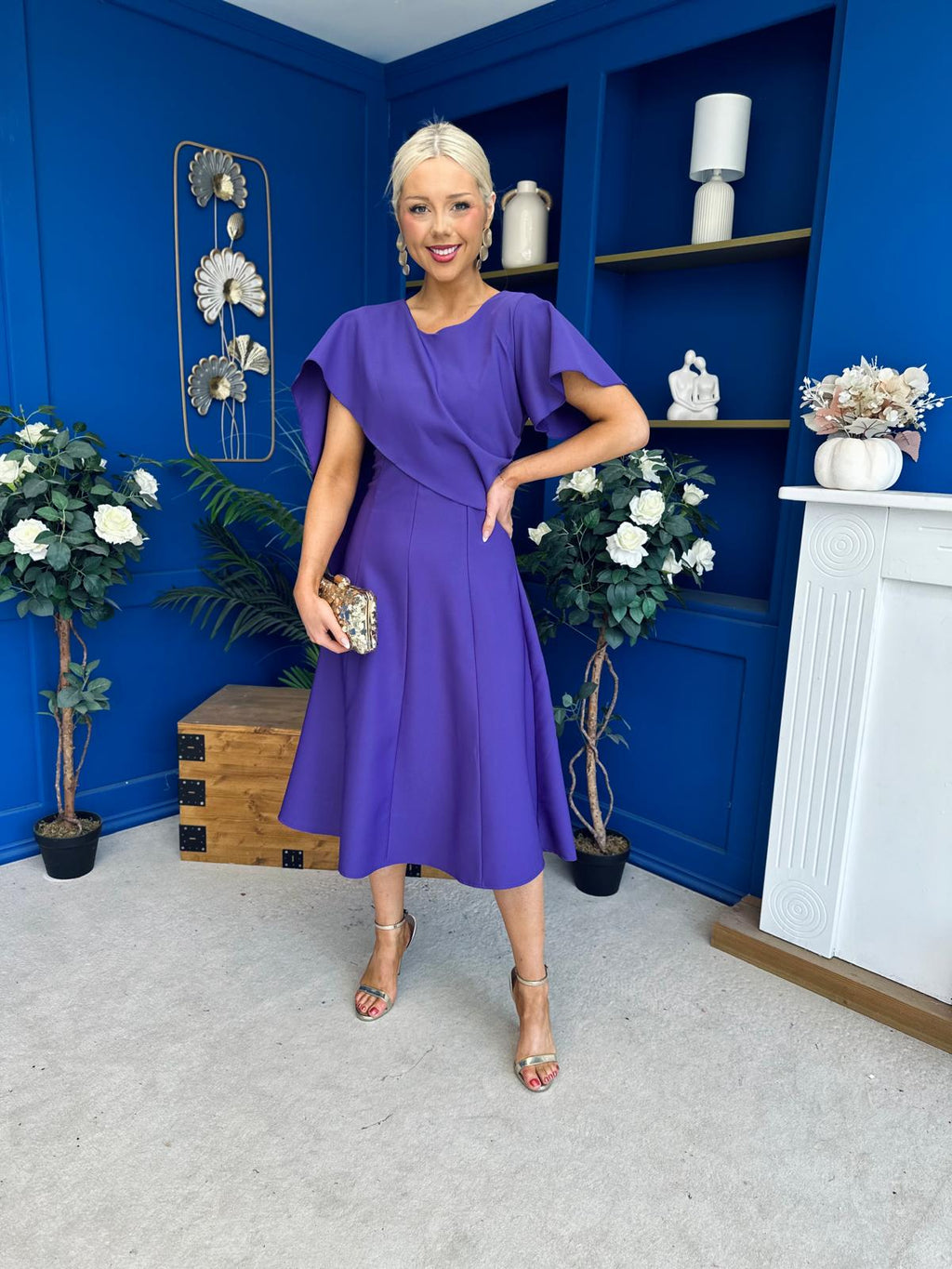 Lorraine Cape Detail Midi Dress Violet