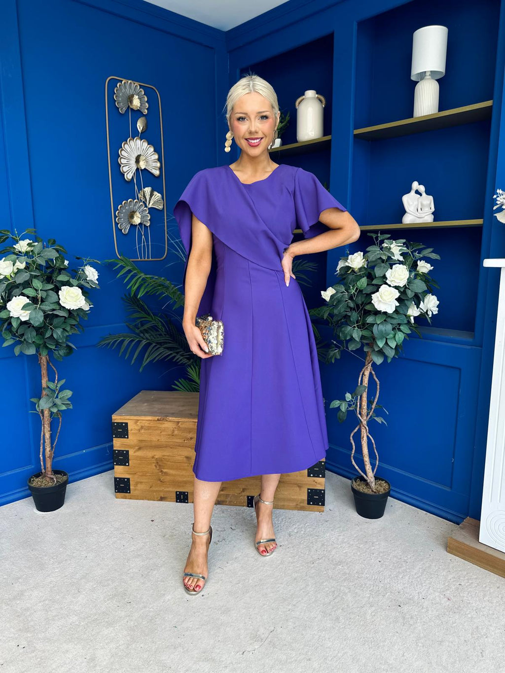 Lorraine Cape Detail Midi Dress Violet