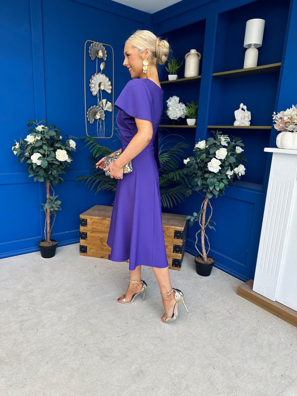Lorraine Cape Detail Midi Dress Violet