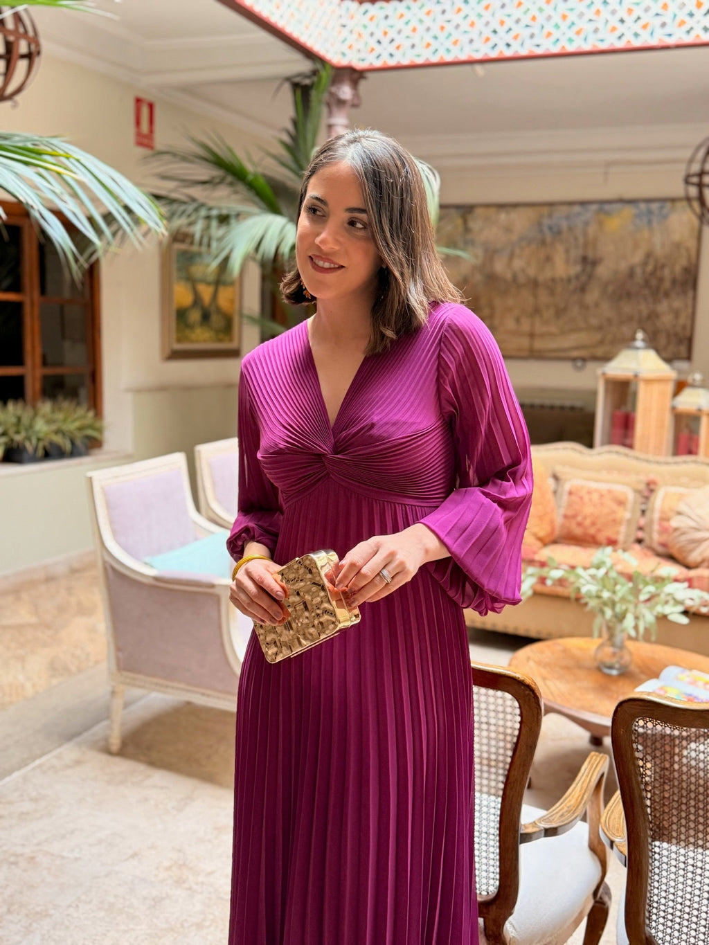 Vestido plisado buganvilla| Isabella