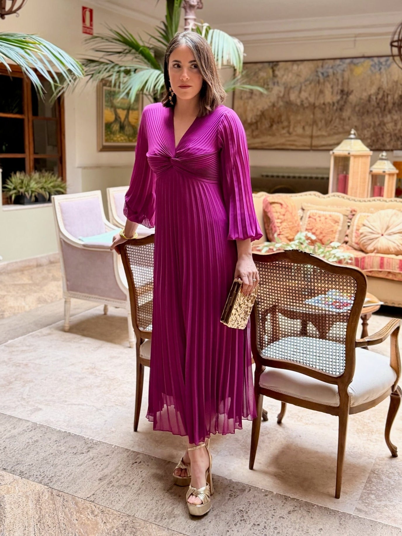 Vestido plisado buganvilla| Isabella