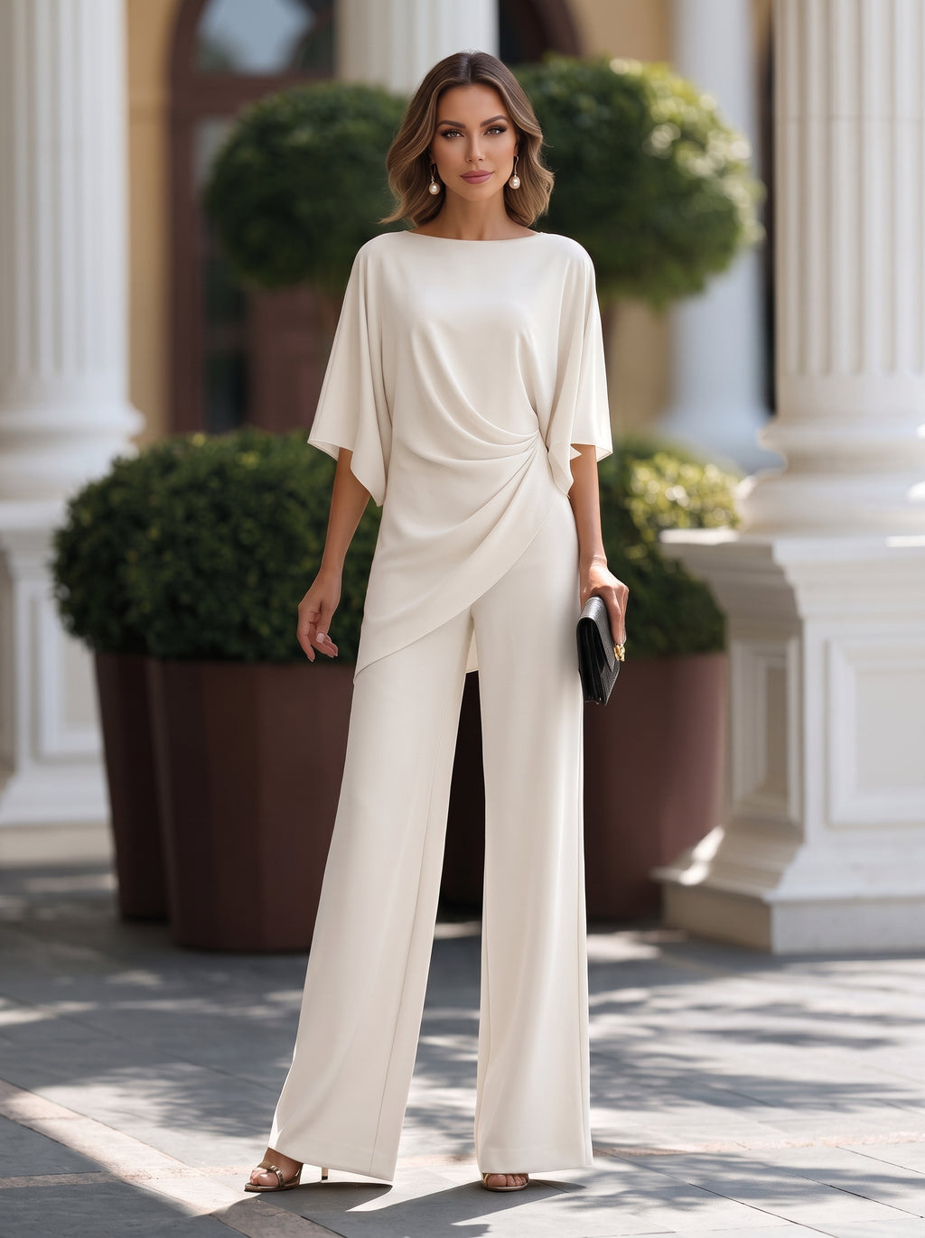 GABRIELA |CONJUNTO DE BLUSA DRAPEADA Y PANTALON ANCHO