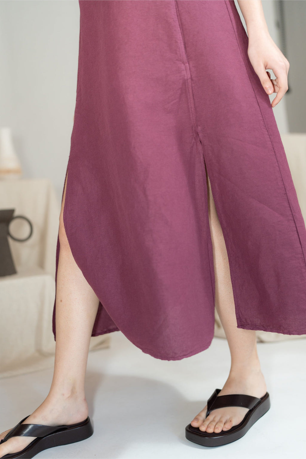 Vestito Aria in canapa cotone con fodera e tasche- Amaranto