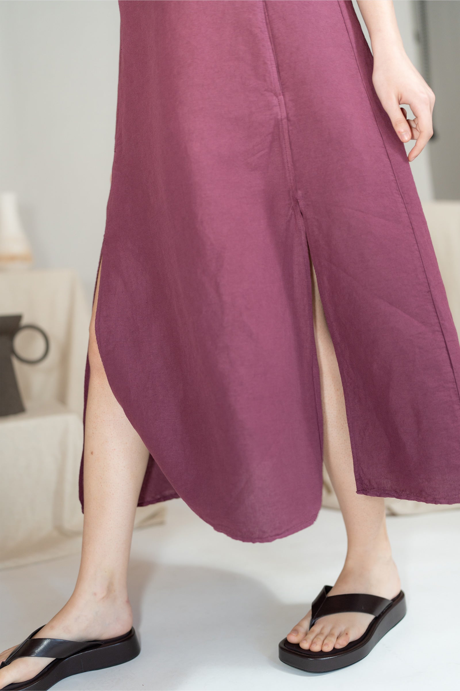 Vestito Aria in canapa cotone con fodera e tasche- Amaranto