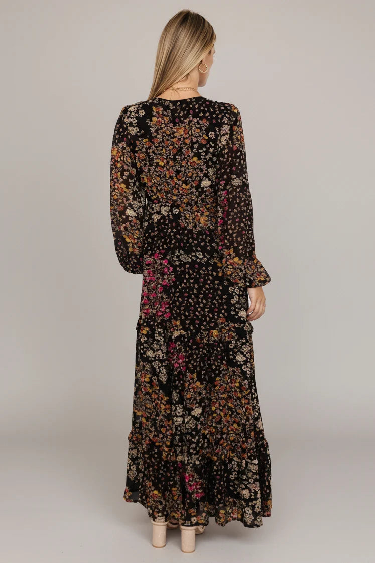 Bowman Deep V Maxi Dress | Black Multi