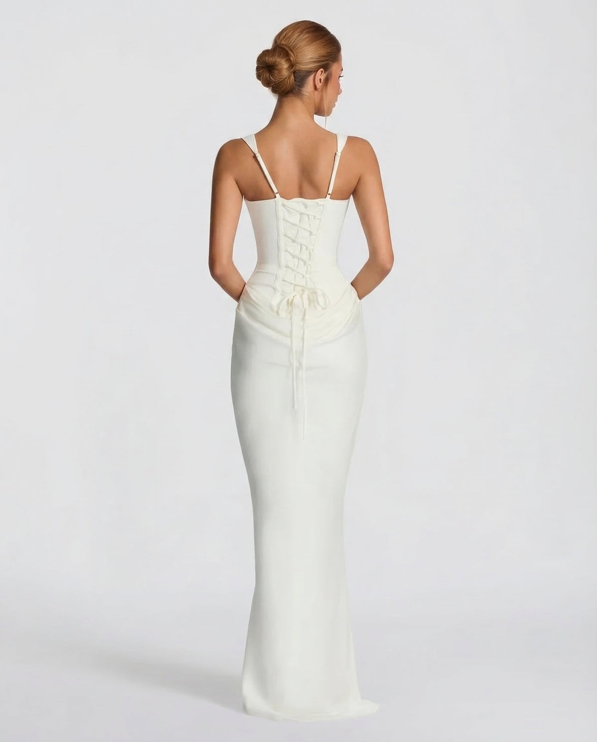 Robe longue femme col carré taille drapée
