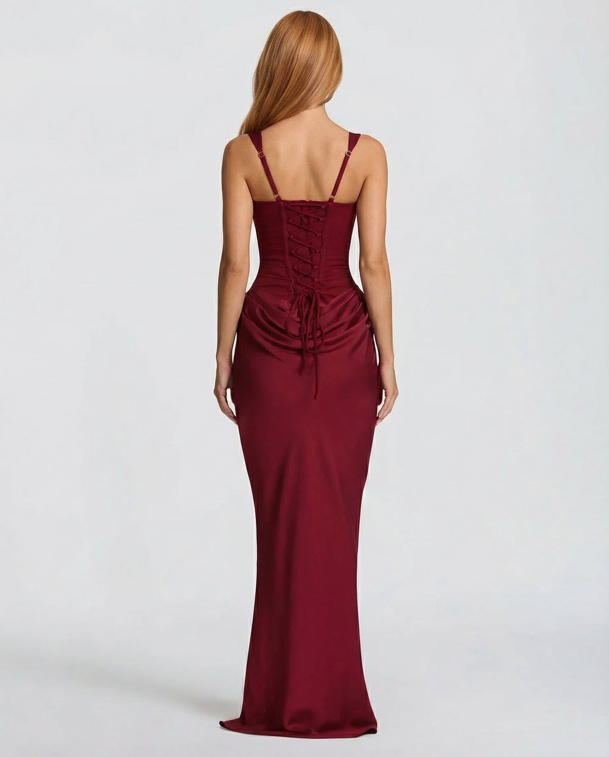 Robe longue femme col carré taille drapée