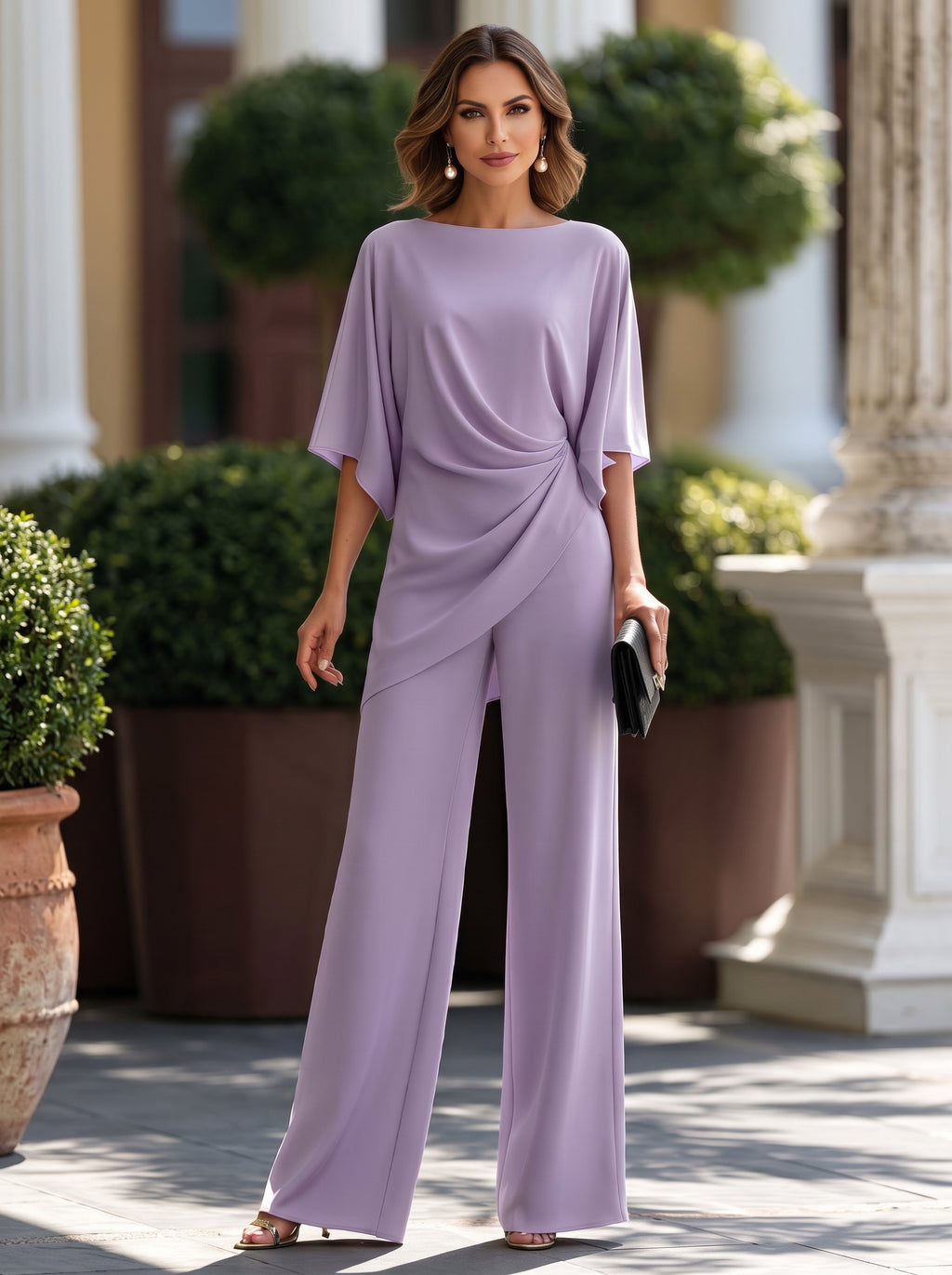 GABRIELA |CONJUNTO DE BLUSA DRAPEADA Y PANTALON ANCHO