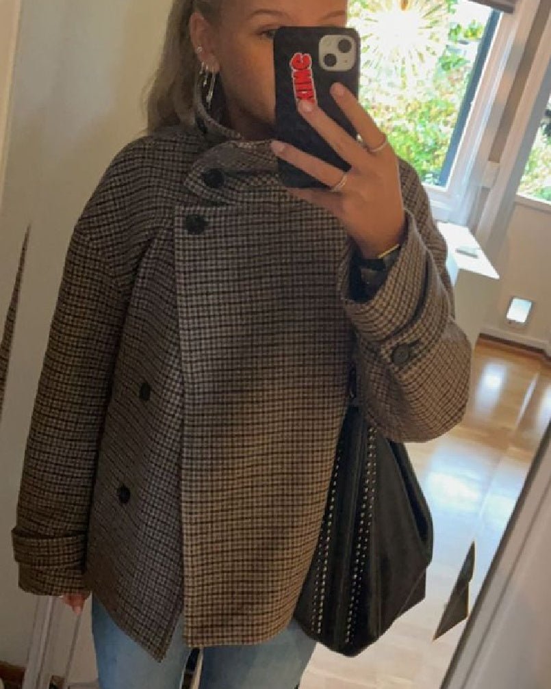 Nadia Houndstooth Buttoned Stand Collar Jacket