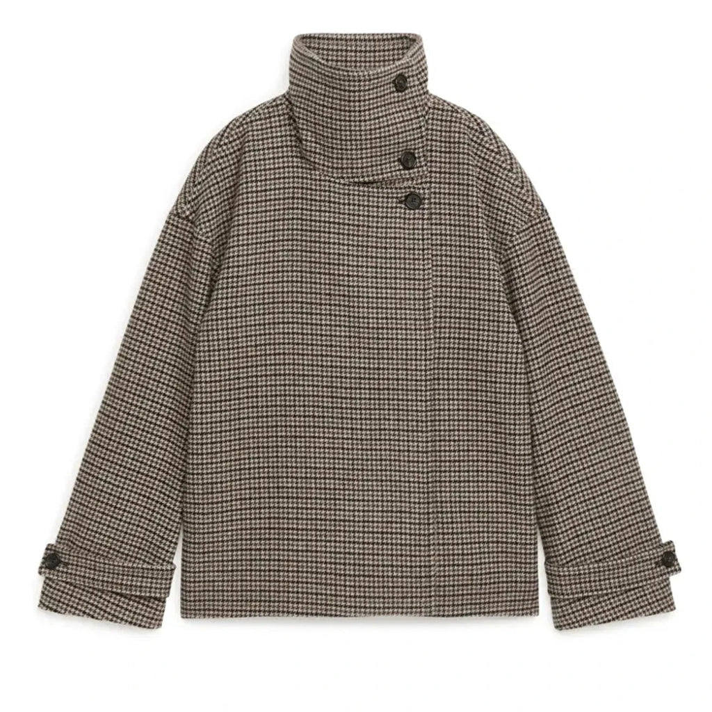 Nadia Houndstooth Buttoned Stand Collar Jacket