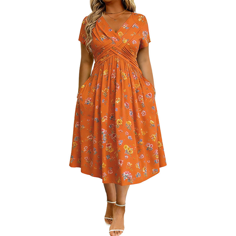 Vestido floral con escote en V y detalle de nudo en la cintura | elegante e informal para todas las ocasiones.