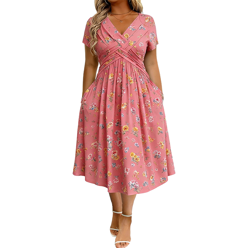 Vestido floral con escote en V y detalle de nudo en la cintura | elegante e informal para todas las ocasiones.