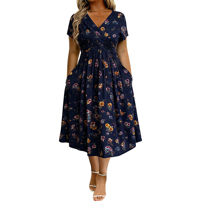 Vestido floral con escote en V y detalle de nudo en la cintura | elegante e informal para todas las ocasiones.