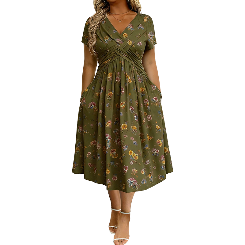 Vestido floral con escote en V y detalle de nudo en la cintura | elegante e informal para todas las ocasiones.