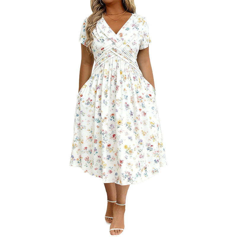 Vestido floral con escote en V y detalle de nudo en la cintura | elegante e informal para todas las ocasiones.