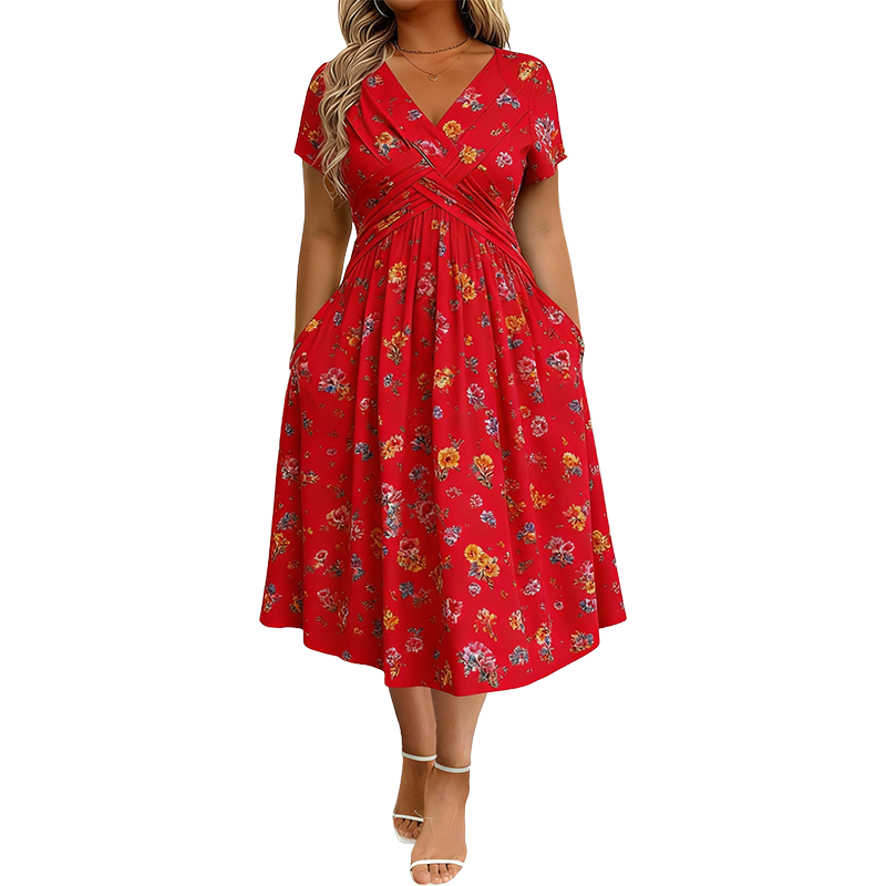Vestido floral con escote en V y detalle de nudo en la cintura | elegante e informal para todas las ocasiones.